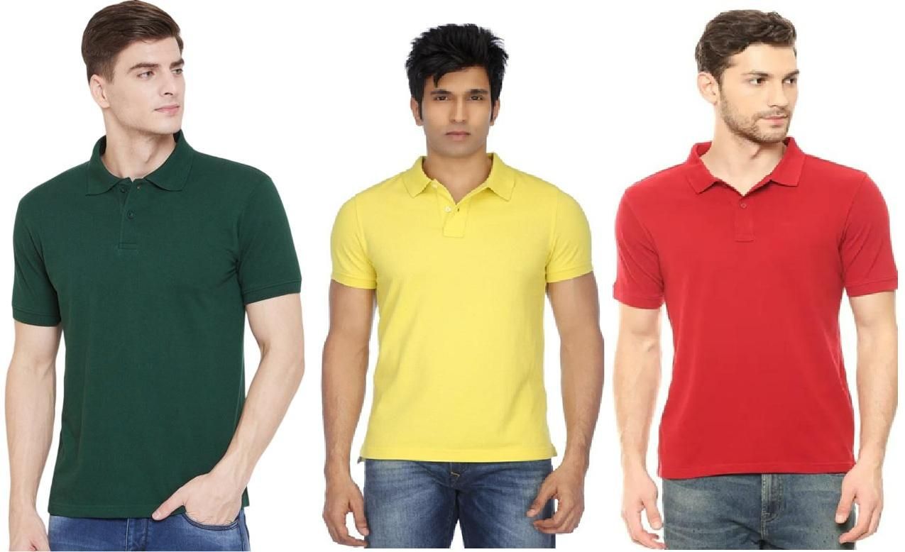 Cotton Matty Solid Half Sleeves Mens Polo Neck T-Shirt Pack Of 3